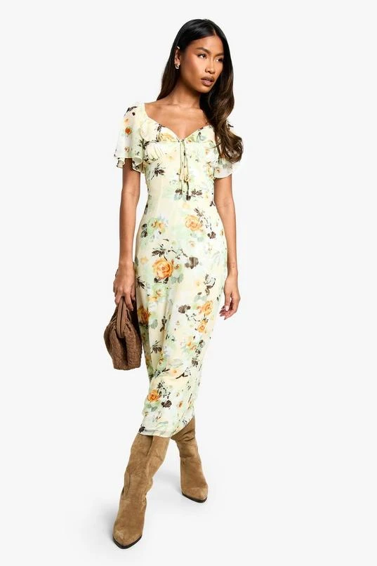 BOOHOO Floral Angel Sleeve Midaxi Dress 1 BOOHOO Floral Angel Sleeve Midaxi Dress