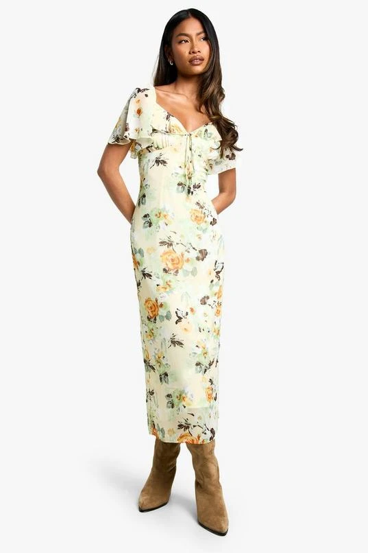 BOOHOO Floral Angel Sleeve Midaxi Dress 3 BOOHOO Floral Angel Sleeve Midaxi Dress - Image 3