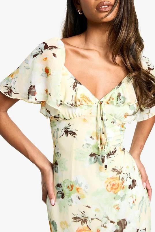 BOOHOO Floral Angel Sleeve Midaxi Dress 4 BOOHOO Floral Angel Sleeve Midaxi Dress - Image 4