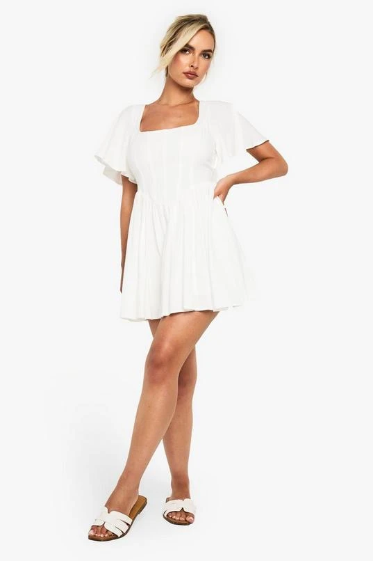 BOOHOO Linen Look Boned Detail Corset Smock Dress 3 BOOHOO Linen Look Boned Detail Corset Smock Dress - Image 3
