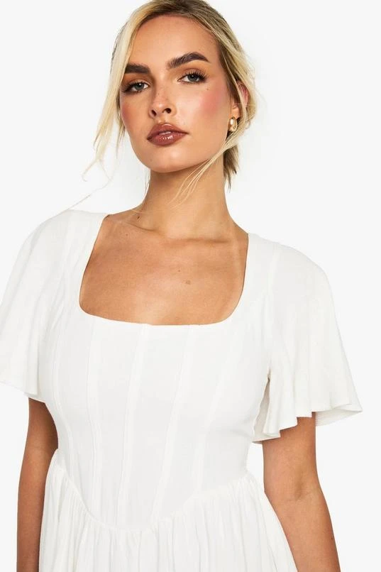 BOOHOO Linen Look Boned Detail Corset Smock Dress 4 BOOHOO Linen Look Boned Detail Corset Smock Dress - Image 4