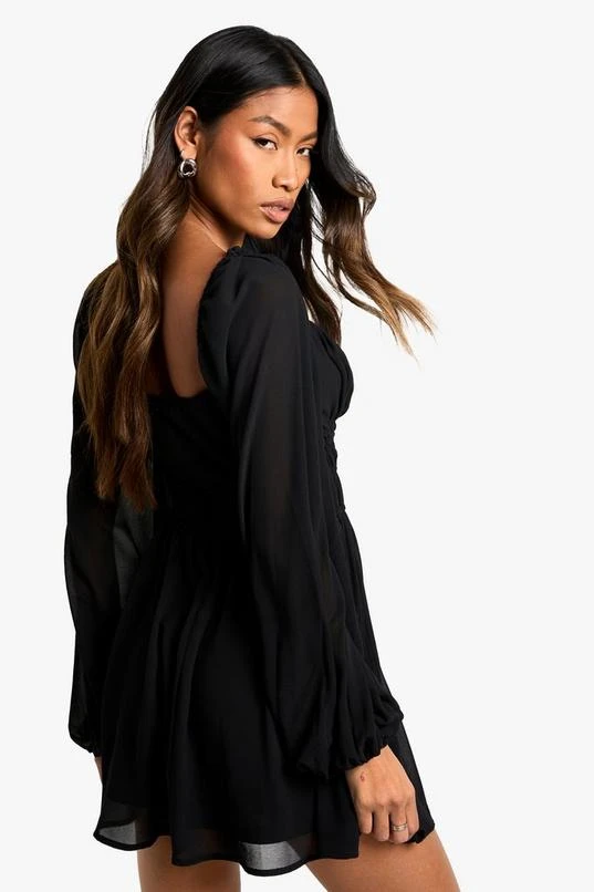 BOOHOO Chiffon Shirred Flare Sleeve Mini Dress 2 BOOHOO Chiffon Shirred Flare Sleeve Mini Dress - Image 2