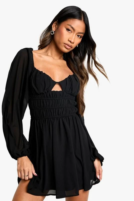 BOOHOO Chiffon Shirred Flare Sleeve Mini Dress 3 BOOHOO Chiffon Shirred Flare Sleeve Mini Dress - Image 3