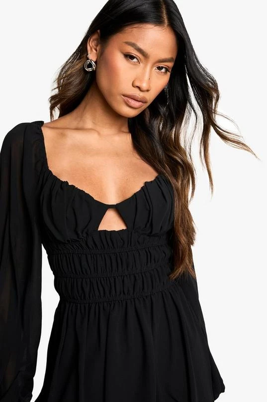 BOOHOO Chiffon Shirred Flare Sleeve Mini Dress 4 BOOHOO Chiffon Shirred Flare Sleeve Mini Dress - Image 4