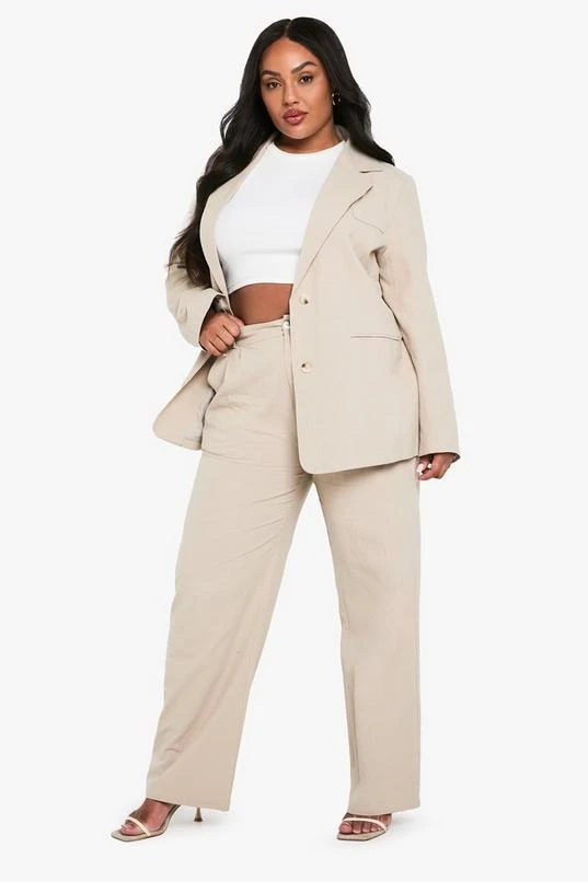 BOOHOO Plus Linen Elasticated Back Tailored Trouser 1 BOOHOO Plus Linen Elasticated Back Tailored Trouser