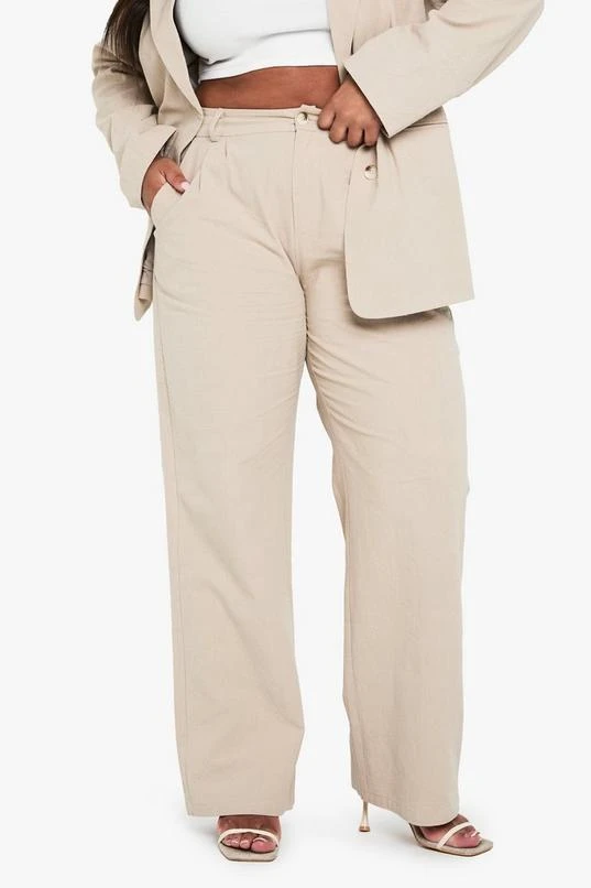 BOOHOO Plus Linen Elasticated Back Tailored Trouser 4 BOOHOO Plus Linen Elasticated Back Tailored Trouser - Image 4