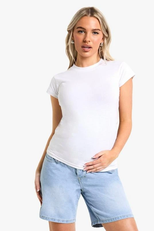 BOOHOO Maternity Over The Bump Denim Jorts 1 BOOHOO Maternity Over The Bump Denim Jorts