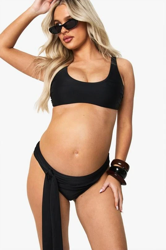 BOOHOO Maternity Scoop Neck High Waisted Tie Detail Bikini 1 BOOHOO Maternity Scoop Neck High Waisted Tie Detail Bikini