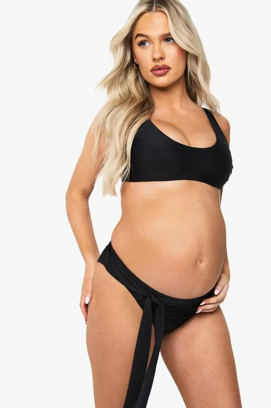 BOOHOO Maternity Scoop Neck High Waisted Tie Detail Bikini 3 BOOHOO Maternity Scoop Neck High Waisted Tie Detail Bikini - Image 3