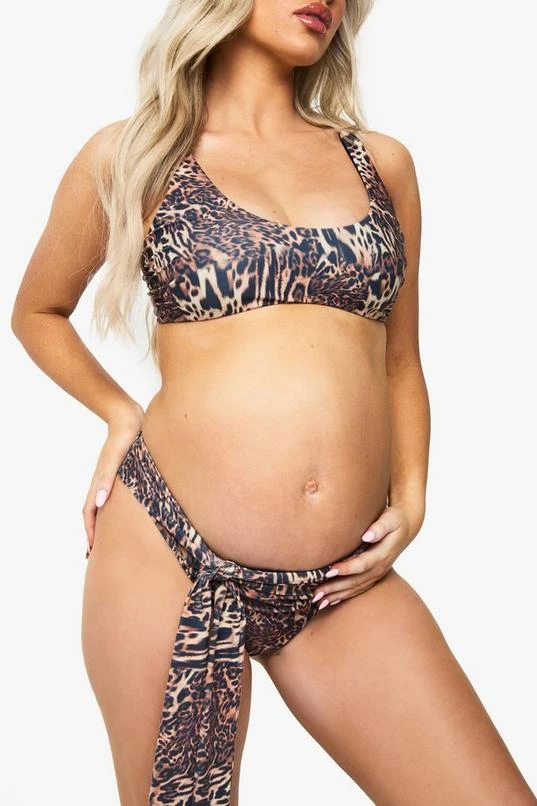 BOOHOO Maternity Leopard Scoop Neck High Waisted Tie Detail Bikini 4 BOOHOO Maternity Leopard Scoop Neck High Waisted Tie Detail Bikini - Image 4