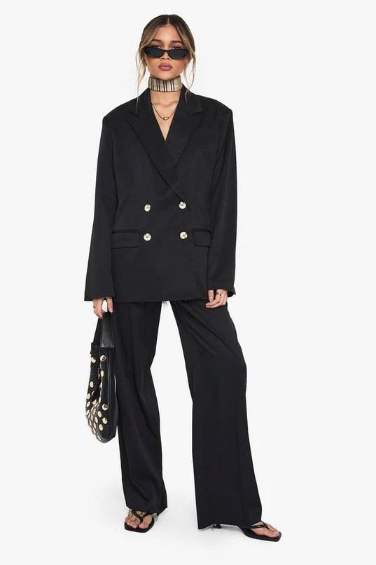 BOOHOO Woven Tailored Frayed Hem Wide Leg Trousers 1 BOOHOO Woven Tailored Frayed Hem Wide Leg Trousers