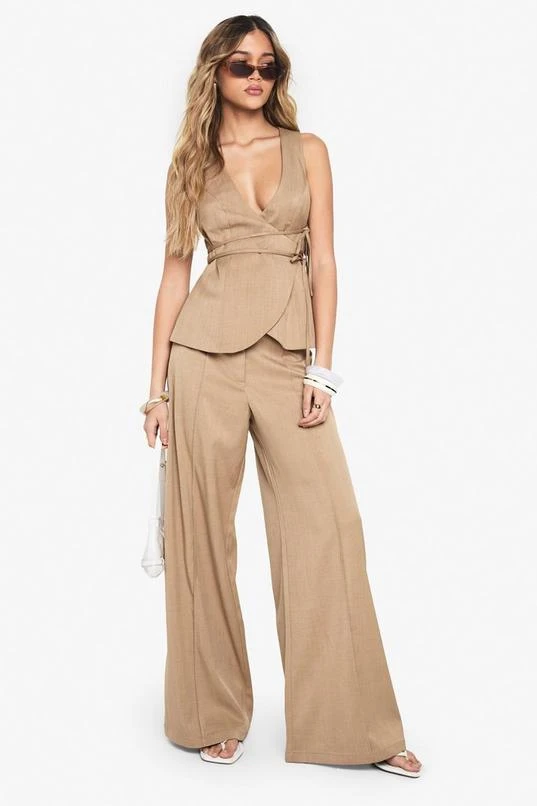 BOOHOO Tailored Linen Look Wide Leg Trousers 1 BOOHOO Tailored Linen Look Wide Leg Trousers
