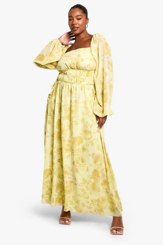 BOOHOO PLUS ELASTICATED SQUARE NECK MAXI DRESS 3 BOOHOO PLUS ELASTICATED SQUARE NECK MAXI DRESS - Image 3