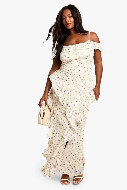 BOOHOO PLUS DITSY FLORAL OFF THE SHOULDER RUFFLE DETAIL MAXI DRESS 1 BOOHOO PLUS DITSY FLORAL OFF THE SHOULDER RUFFLE DETAIL MAXI DRESS