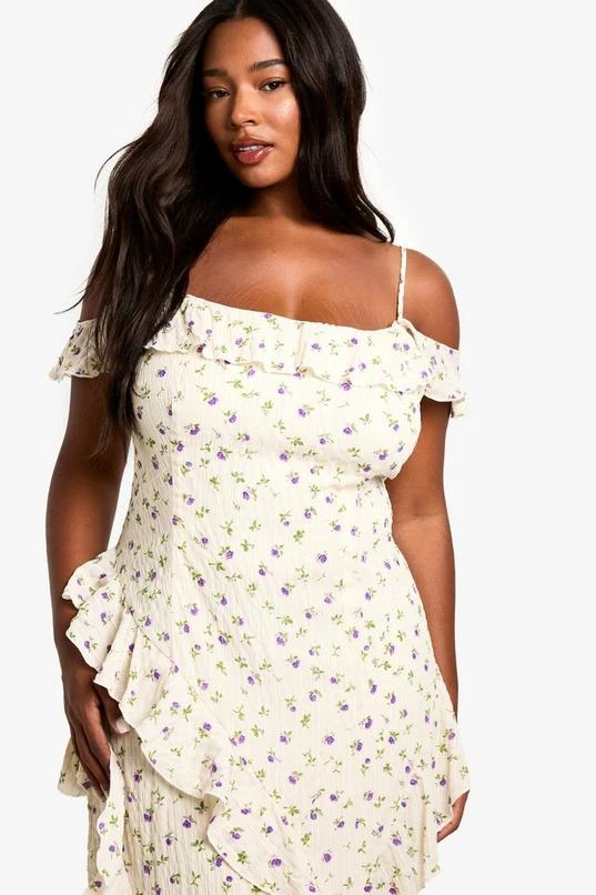 BOOHOO PLUS DITSY FLORAL OFF THE SHOULDER RUFFLE DETAIL MAXI DRESS 4 BOOHOO PLUS DITSY FLORAL OFF THE SHOULDER RUFFLE DETAIL MAXI DRESS - Image 4