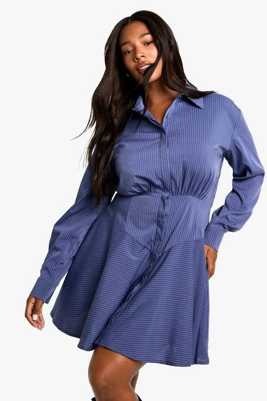 BOOHOO Plus Stripe Corset Detail Shirt Dress 1 BOOHOO Plus Stripe Corset Detail Shirt Dress