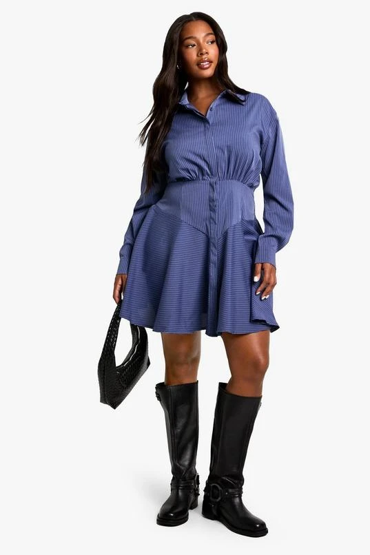 BOOHOO Plus Stripe Corset Detail Shirt Dress 3 BOOHOO Plus Stripe Corset Detail Shirt Dress - Image 3
