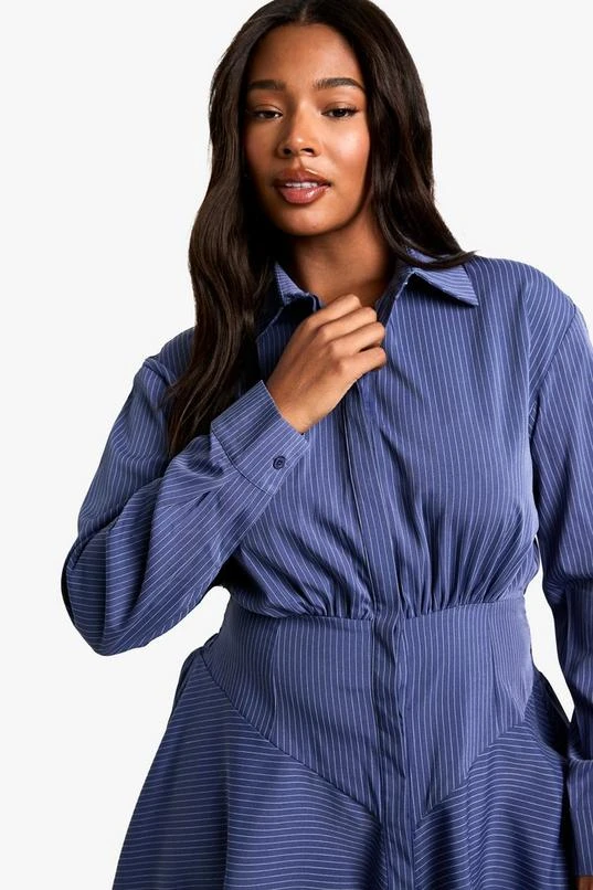 BOOHOO Plus Stripe Corset Detail Shirt Dress 4 BOOHOO Plus Stripe Corset Detail Shirt Dress - Image 4