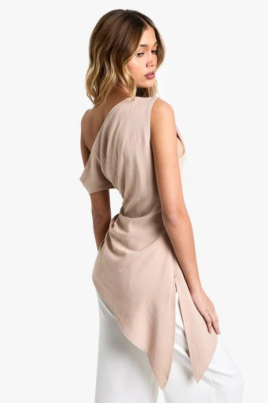 BOOHOO Linen Look Drape One Shoulder Asymmetric Top 2 BOOHOO Linen Look Drape One Shoulder Asymmetric Top - Image 2