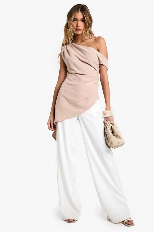 BOOHOO Linen Look Drape One Shoulder Asymmetric Top 3 BOOHOO Linen Look Drape One Shoulder Asymmetric Top - Image 3