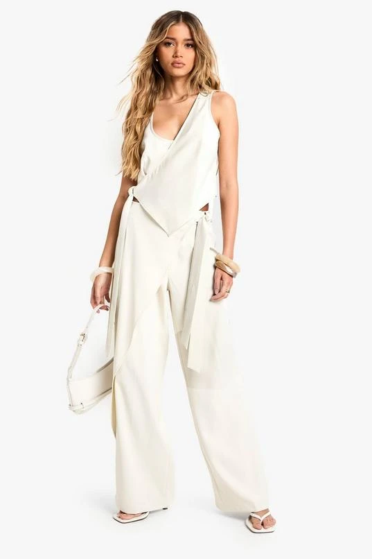 BOOHOO Tailored Wrap Tie Detail Straight Leg Trouser 1 BOOHOO Tailored Wrap Tie Detail Straight Leg Trouser