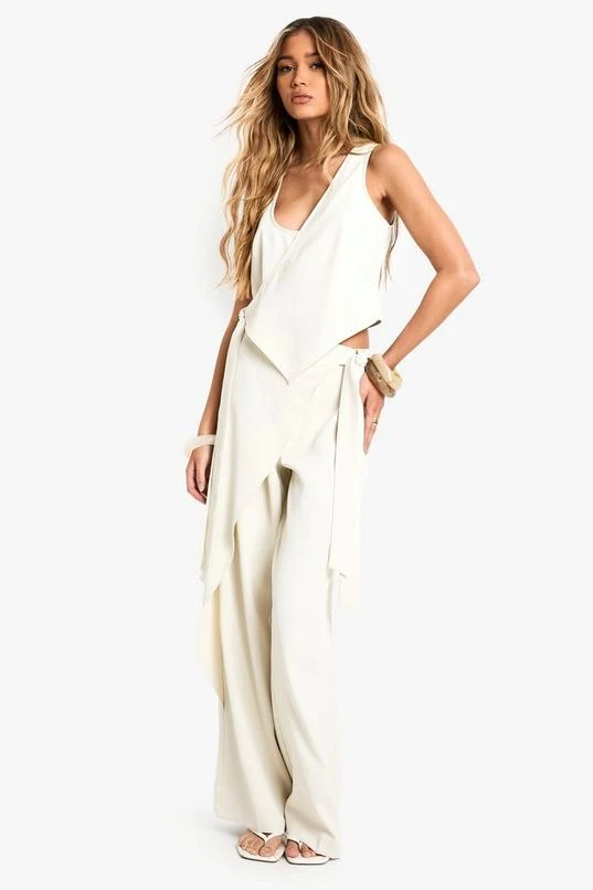 BOOHOO Tailored Wrap Tie Detail Straight Leg Trouser 3 BOOHOO Tailored Wrap Tie Detail Straight Leg Trouser - Image 3