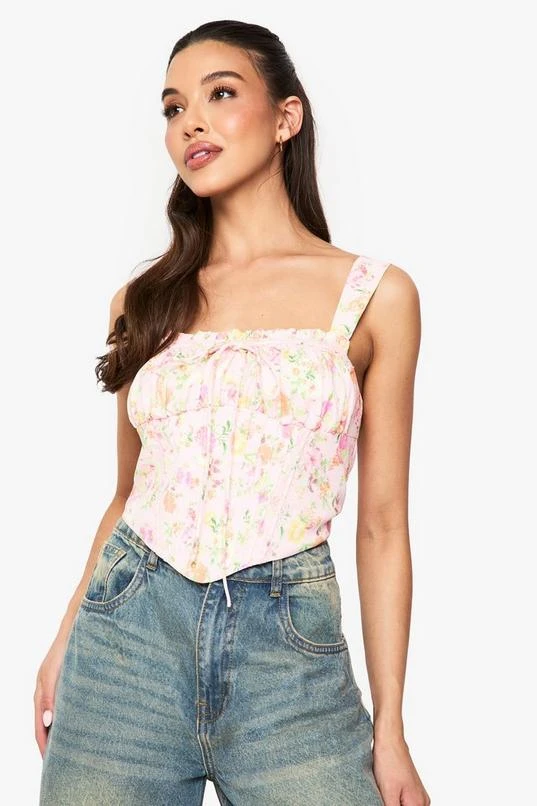 BOOHOO Floral Milkmaid Corset