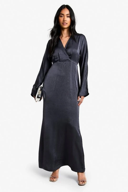 BOOHOO Textured Satin Batwing Maxi Dress 1 BOOHOO Textured Satin Batwing Maxi Dress