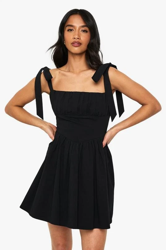 BOOHOO Petite Tie Shoulder Milkmaid Skater Dress 3 BOOHOO Petite Tie Shoulder Milkmaid Skater Dress - Image 3
