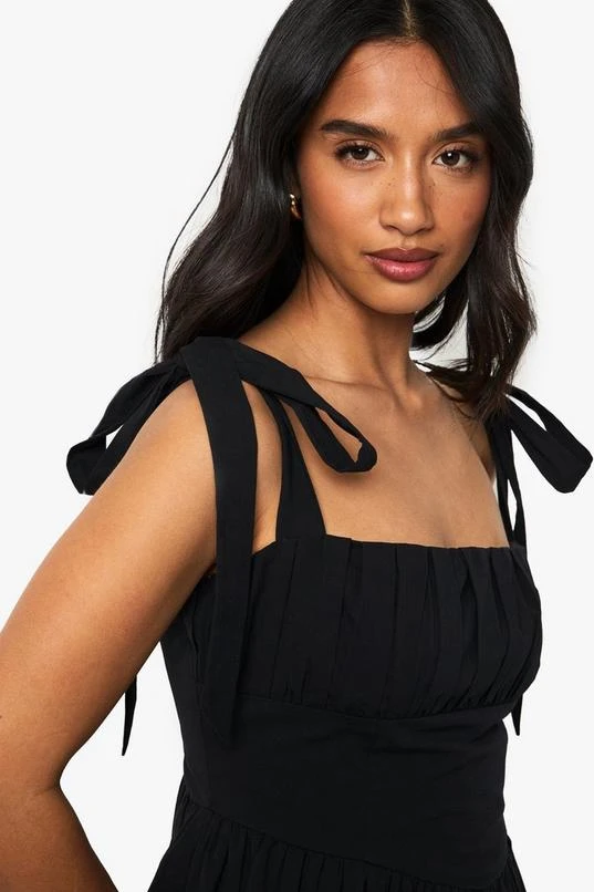 BOOHOO Petite Tie Shoulder Milkmaid Skater Dress 4 BOOHOO Petite Tie Shoulder Milkmaid Skater Dress - Image 4