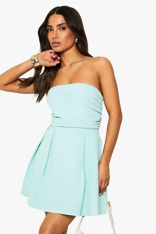 BOOHOO Petite Ruched Detail Structured Skater Dress 1 BOOHOO Petite Ruched Detail Structured Skater Dress