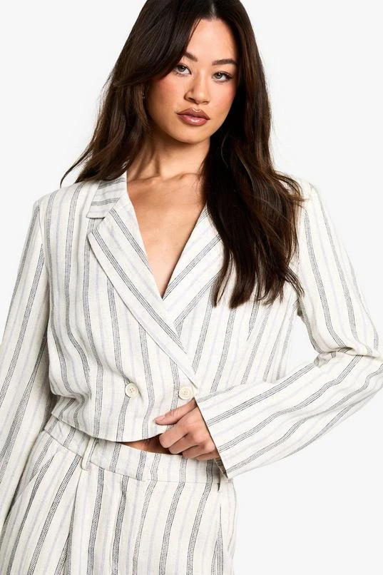 BOOHOO Tall Stripe Linen Look Cropped Blazer 1 BOOHOO Tall Stripe Linen Look Cropped Blazer