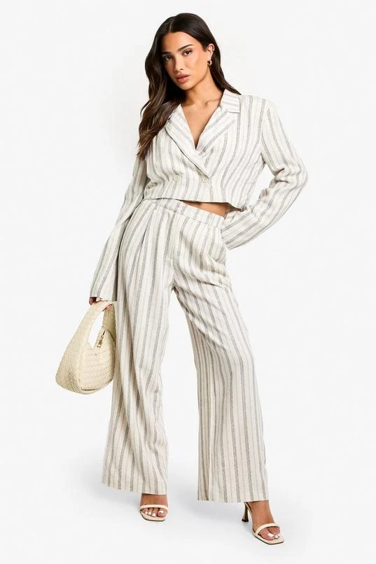 BOOHOO Petite Stripe Linen Look Wide Leg Trouser 3 BOOHOO Petite Stripe Linen Look Wide Leg Trouser - Image 3