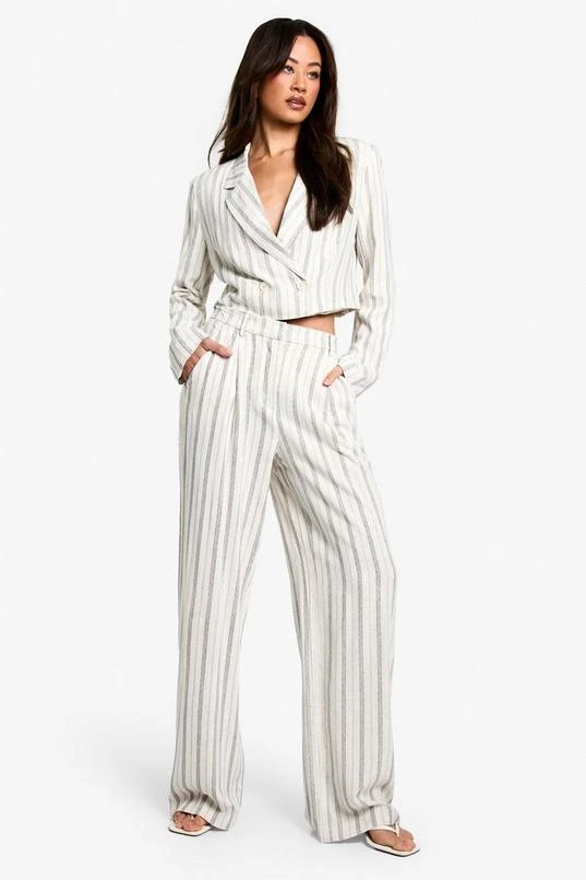 BOOHOO Tall Stripe Linen Look Wide Leg Trouser 1 BOOHOO Tall Stripe Linen Look Wide Leg Trouser