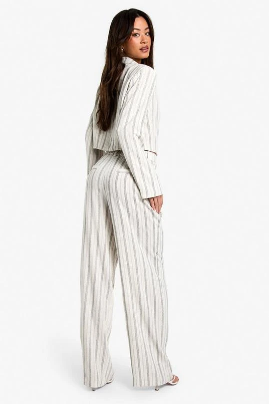BOOHOO Tall Stripe Linen Look Wide Leg Trouser 2 BOOHOO Tall Stripe Linen Look Wide Leg Trouser - Image 2