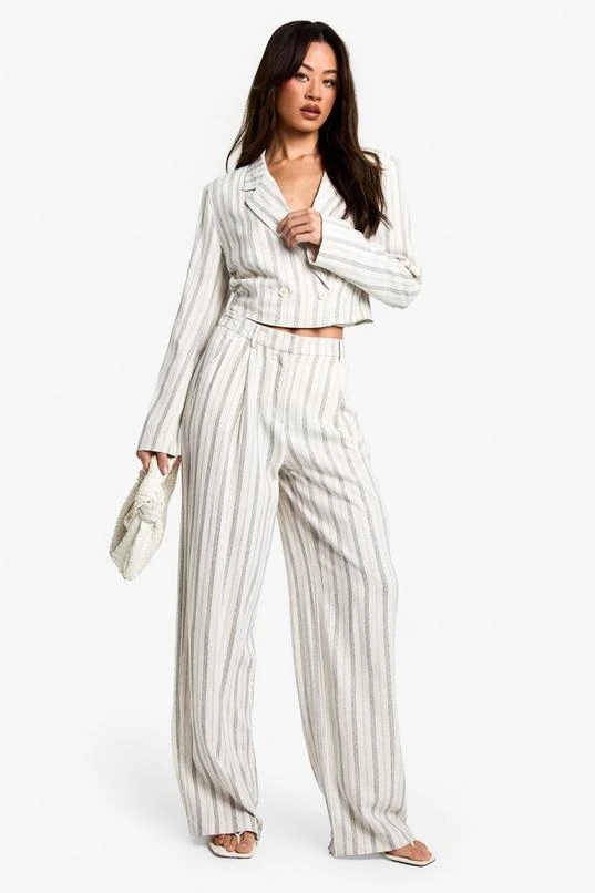 BOOHOO Tall Stripe Linen Look Wide Leg Trouser 3 BOOHOO Tall Stripe Linen Look Wide Leg Trouser - Image 3