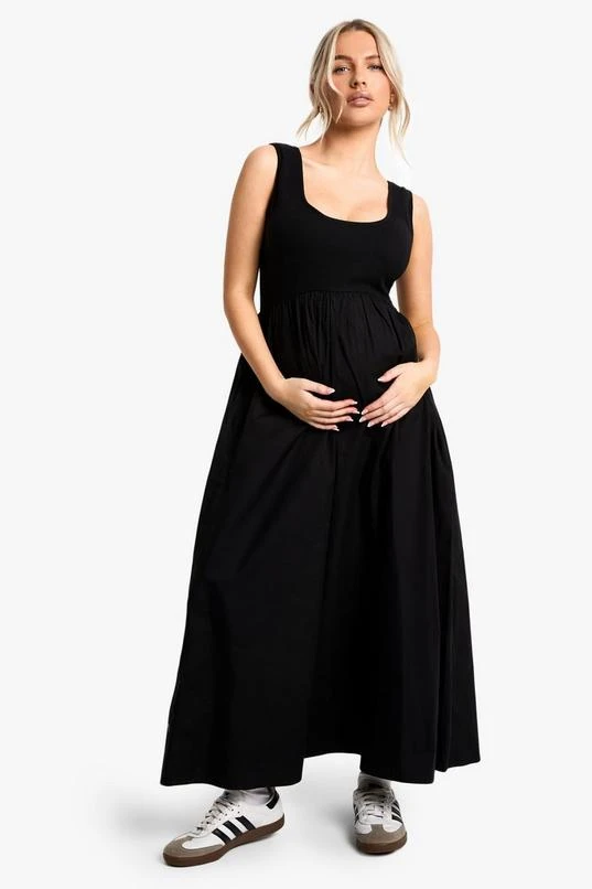BOOHOO MATERNITY RIB COTTON SQUARE NECK MIDAXI SKATER DRESS 1 BOOHOO MATERNITY RIB COTTON SQUARE NECK MIDAXI SKATER DRESS
