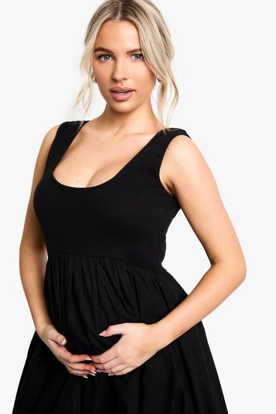BOOHOO MATERNITY RIB COTTON SQUARE NECK MIDAXI SKATER DRESS 4 BOOHOO MATERNITY RIB COTTON SQUARE NECK MIDAXI SKATER DRESS - Image 4