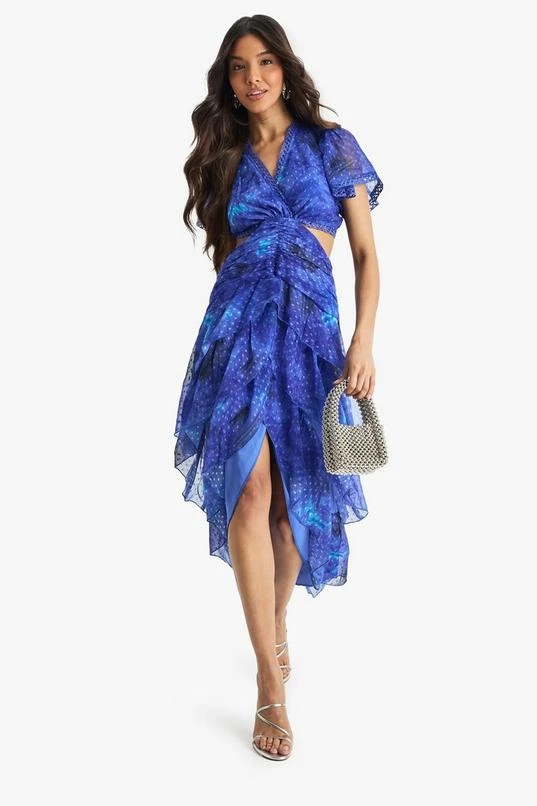 BOOHOO Floral Dobby Ruffle Detail Midaxi Dress 1 BOOHOO Floral Dobby Ruffle Detail Midaxi Dress