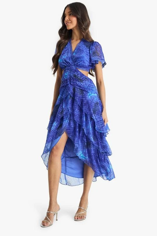 BOOHOO Floral Dobby Ruffle Detail Midaxi Dress 3 BOOHOO Floral Dobby Ruffle Detail Midaxi Dress - Image 3