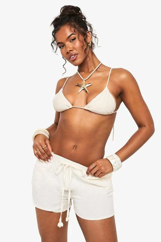 BOOHOO Shell Trim Cotton Beach Shorts 1 BOOHOO Shell Trim Cotton Beach Shorts