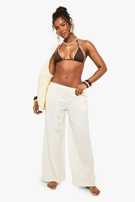 BOOHOO Shell Trim Cotton Beach Trousers 1 BOOHOO Shell Trim Cotton Beach Trousers