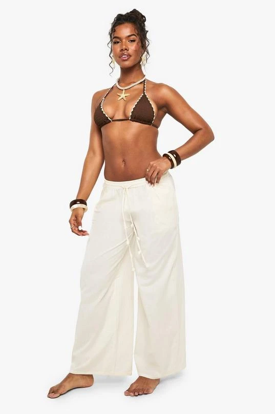 BOOHOO Shell Trim Cotton Beach Trousers 3 BOOHOO Shell Trim Cotton Beach Trousers - Image 3