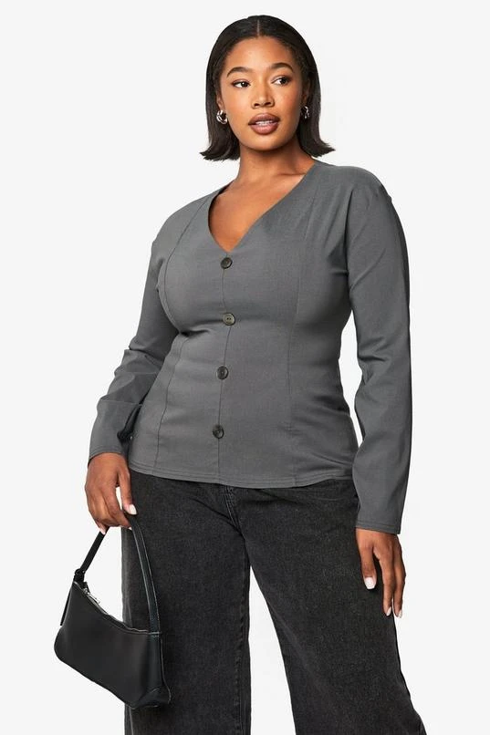 BOOHOO Plus Bengaline Cinched Button Down Top 3 BOOHOO Plus Bengaline Cinched Button Down Top - Image 3