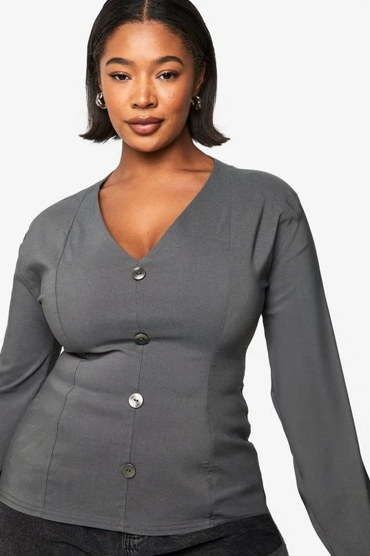 BOOHOO Plus Bengaline Cinched Button Down Top 4 BOOHOO Plus Bengaline Cinched Button Down Top - Image 4