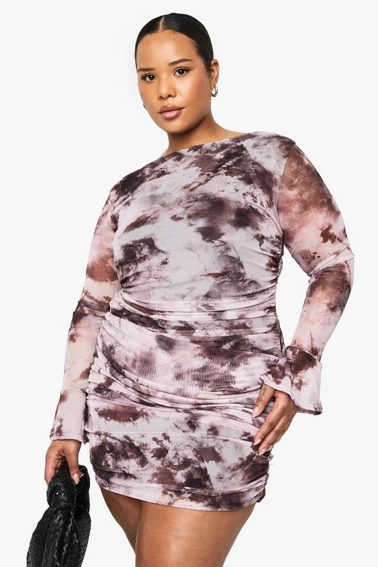 BOOHOO Plus Mesh Abstract Print Mini Dress 1 BOOHOO Plus Mesh Abstract Print Mini Dress