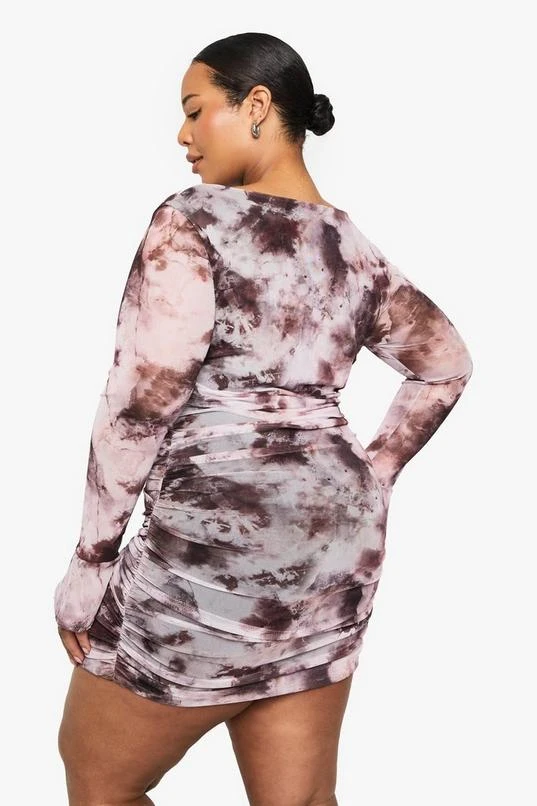 BOOHOO Plus Mesh Abstract Print Mini Dress 2 BOOHOO Plus Mesh Abstract Print Mini Dress - Image 2