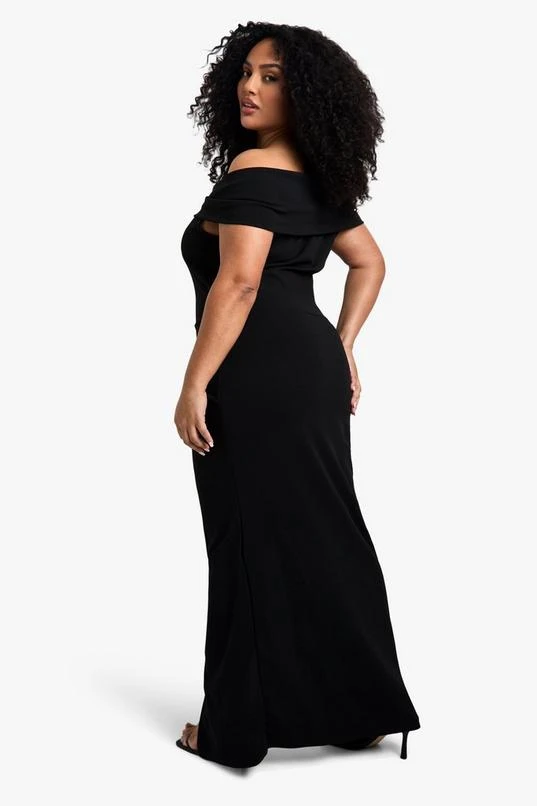 BOOHOO Plus Bow Bardot Rouched Wrap Maxi Dress 2 BOOHOO Plus Bow Bardot Rouched Wrap Maxi Dress - Image 2