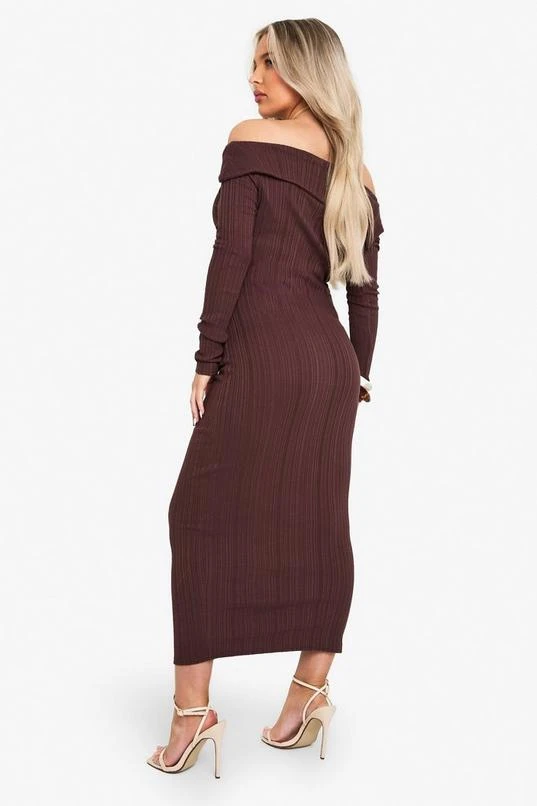 BOOHOO Maternity Rib Bardot Ruched Midaxi 2 BOOHOO Maternity Rib Bardot Ruched Midaxi - Image 2