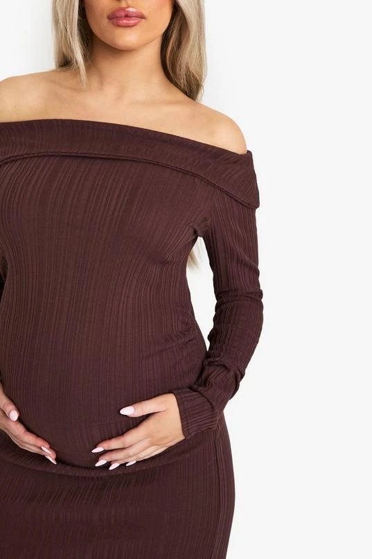 BOOHOO Maternity Rib Bardot Ruched Midaxi 4 BOOHOO Maternity Rib Bardot Ruched Midaxi - Image 4